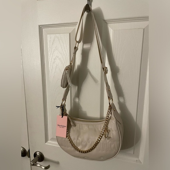 Juicy Couture Cream Quilted Angel Juicy Puff Half Moon Crossbody Bag - Picture 7 of 9